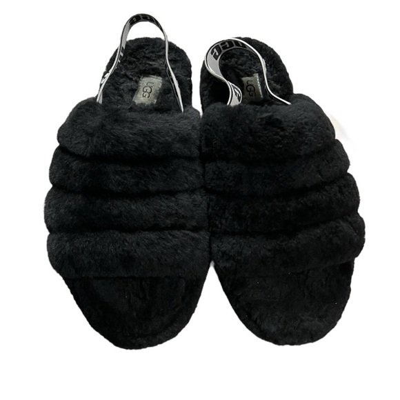 UGG Fluff Yeah Black & White Sandals/Slippers Size 9 - Picture 3 of 11